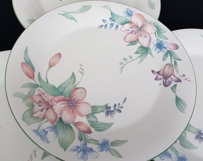 Dinner Plates, Vintage CARMEL by Royal Doulton Expressions, Sets of 2, Pink Blue Florals, 1990s