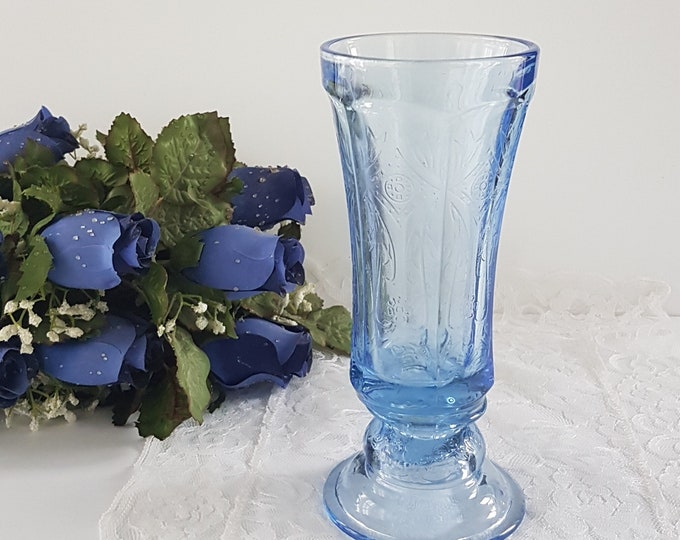 Indiana Glass RECOLLECTION Blue Madrid Glass Hurricane Vase