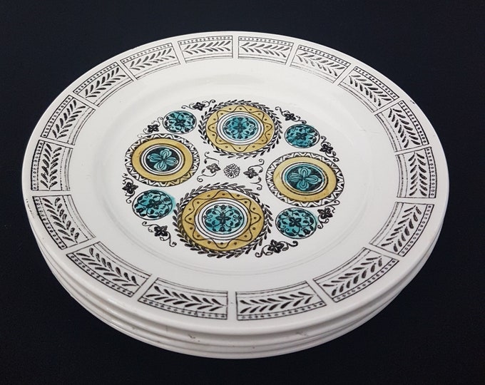 Vintage Kathie Winkle Design, Broadhurst Ironstone 6 inch Side Plates, Set of 4