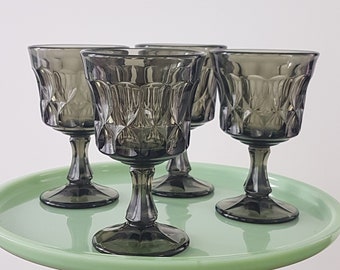 Vintage Noritake PERSPECTIVE Smoke Grey 4oz Wine Glasses, Set of 4, Japan, 1970-1980s