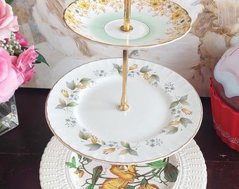 Yellow Spring Floral 3 Tiered Dessert Serving Tray Tea Party Wedding Decor