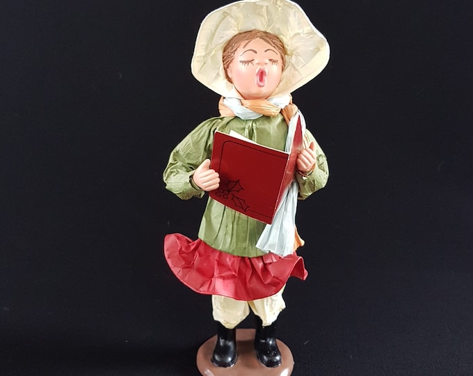 Victorian Christmas Caroler Figurine, Vintage Paper Mache Dickens Carolers