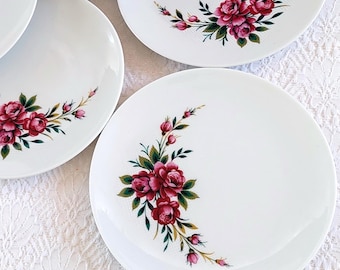 1960s Schumann Bavaria Pink Rose Porcelain Salad Plates Set of 6