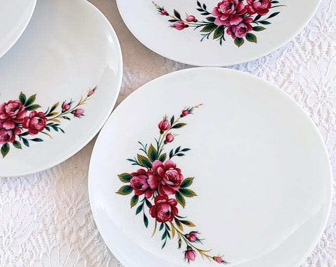 1960s Schumann Bavaria Pink Rose Porcelain Salad Plates Set of 6