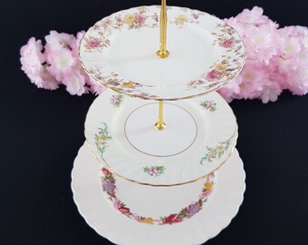 3 Tier Cake Stand, Floral Plates by Minton & Spode, Spring Flowers, Afternoon Tea, Serving Tray