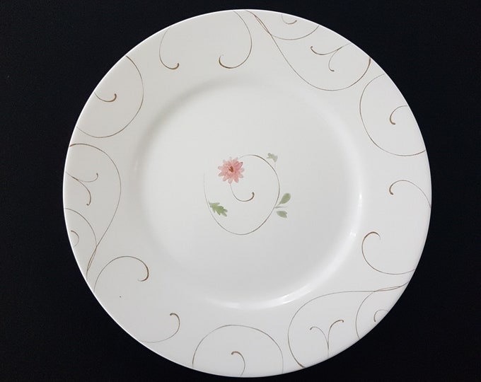 Discontinued Corelle ENCHANTED Dinner Plates, 10.75 Inch, Sets of 2, Pink Flowers, Scrolls