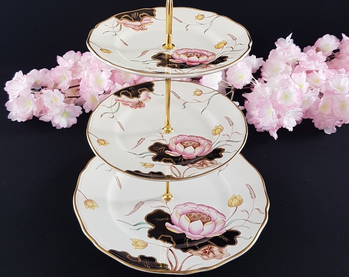 3 Tier Cake Stand, Masons WATER LILY Ironstone Side Salad Dinner Plates, Afternoon Tea, Serving Tray, Wedding Gift Registry