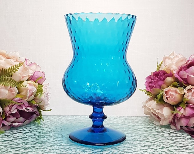 Empoli Glass Flower Vase, Blue Glass Midcentury Vase, Vintage Blown Glass with Original Sticker, Made in Italy