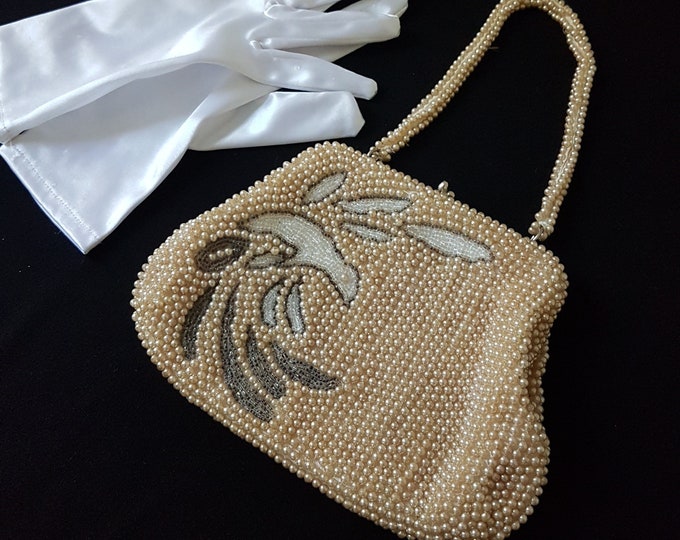 Beaded Bag, Vintage Beaded Purse, Kiss Lock, DuVal, Made in Japan