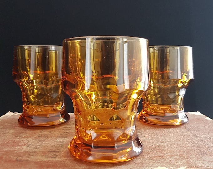 Viking Glass GEORGIAN Amber 8oz Tumbler, Honeycomb, Set of 3