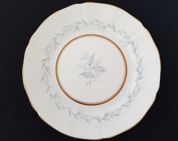 Set of 4 Northumbria Bone China MORNING MIST Dinner Plates, 10 Inch, Hand Painted, Grey Leaves Flowers, Scalloped, Made in England