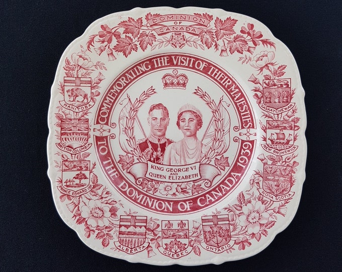 Vintage King George VI and Queen Elizabeth Commemorative Plate, Royal Visit to the Dominion of Canada 1939