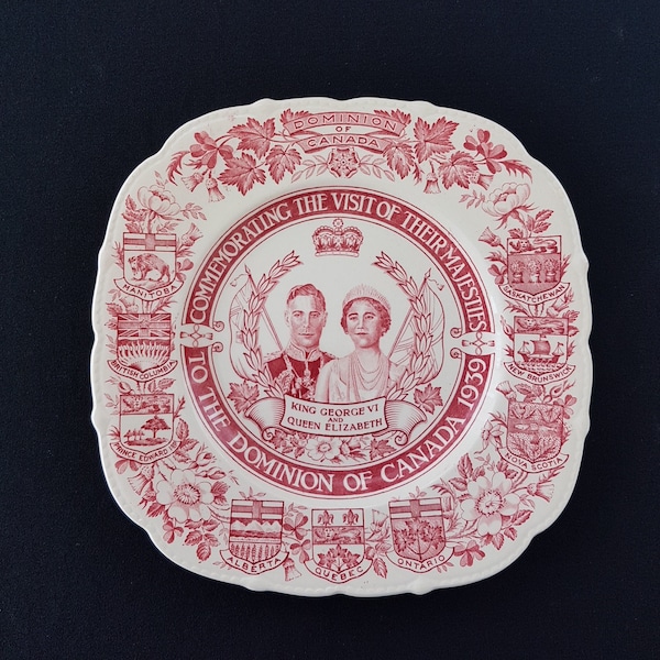 Vintage King George VI and Queen Elizabeth Commemorative Plate, Royal Visit to the Dominion of Canada 1939