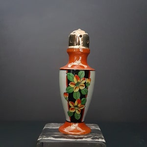 Vintage Sugar Shaker, Porcelain Sugar Muffineer, Spice Shaker, Hand Painted Orange Yellow Flowers, Made in Japan