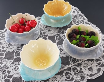 Royal Winton Lotus Flower Bowls: 1930s Majolica Set of 4