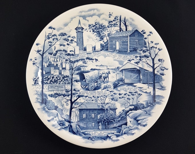 Johnson Brothers Ironstone Dinner Plate, Made for the Pennsylvania German Folklore Society of Ontario, Blue Transferware, Made in England