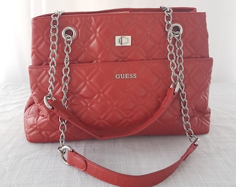 Guess Red Vegan Leather Tote Bag Shoulder Bag Purse