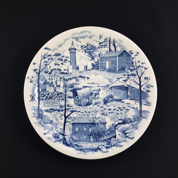 Johnson Brothers Ironstone Dinner Plate, Made for the Pennsylvania German Folklore Society of Ontario, Blue Transferware, Made in England
