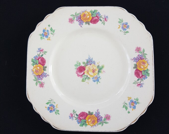 Antique Wedgwood MARY STUART Square Salad Plates, 7.75 inch, Set of 3, England, 1910s