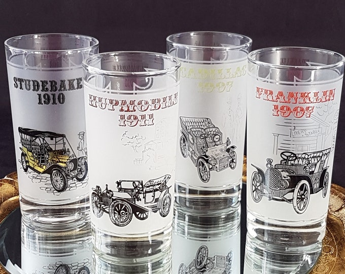 Vintage Car Beer Glasses, 12oz, Set of 4