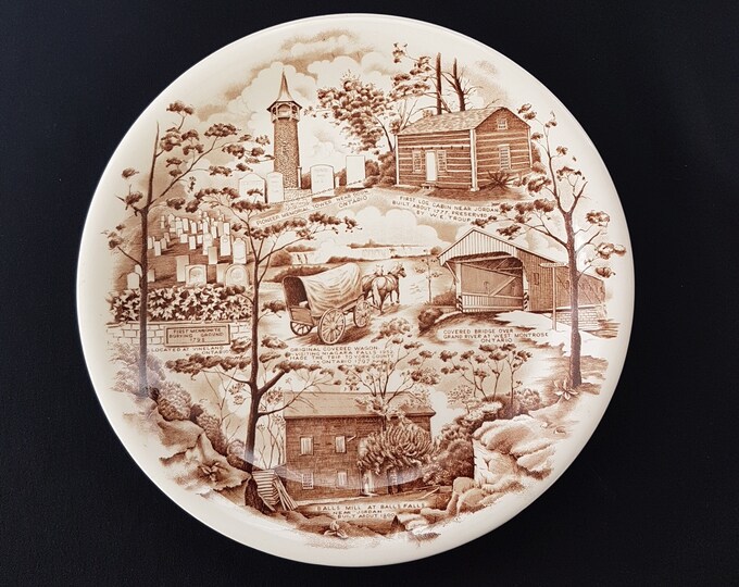 Johnson Brothers Ironstone Dinner Plate, Made for the Pennsylvania German Folklore Society of Ontario, Brown Transferware, Made in England