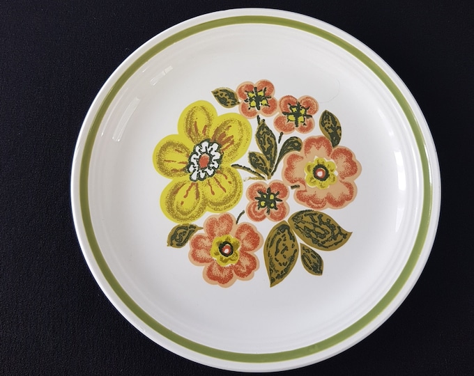 Myott Ironstone Ware PAMPAS Side Plates, Set of 4, Vintage Ironstone, 7 inch, Green Orange Flowers