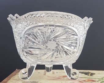 Pinwheel Crystal Rose Bowl Vase with Glass Flower Frog