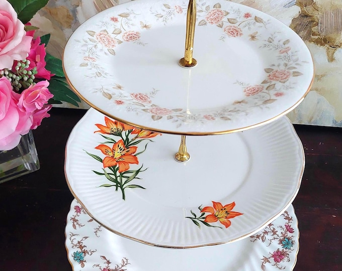 Bone China 3-Tier Cake Stand Wedding Tea Party Tiered Dessert Serving Tray Vintage Decor