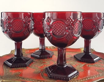 Vintage Avon Cape Cod Ruby Red Wine Water Goblets, 8 to 10 oz, Sets of 4