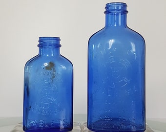 Phillips Milk of Magnesia Bottles, Set of 2 Vintage Cobalt Blue Glass Medicine Bottles, Chas H Phillips Chemical Company, 1930s