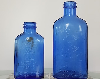 Phillips Milk of Magnesia Bottles, Set of 2 Vintage Cobalt Blue Glass Medicine Bottles, Chas H Phillips Chemical Company, 1930s