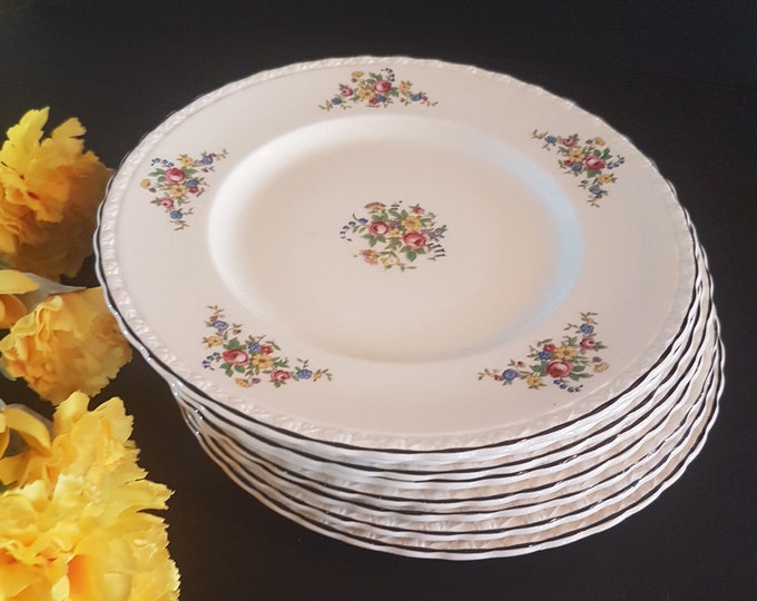 Vintage Myott Staffordshire 8" Floral Salad Plates, Set of 4 Plates, 2 Sets Available, Made in England, circa 1930s