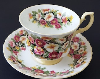 Royal Albert, Fragrance Series PRIMULA Tea Cup and Saucer, Spring Flowers on Fine Bone China, England