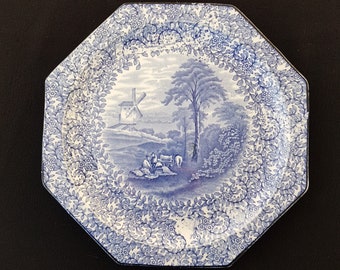 Antique James Kent PEKIN Plate, Ye Olde Foley Ware Blue, Octagonal Plate, Made in England, 1910s