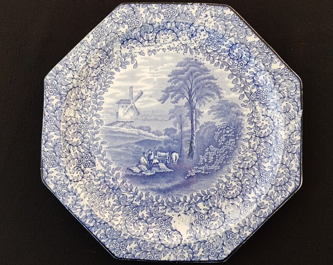 Antique James Kent PEKIN Plate, Ye Olde Foley Ware Blue, Octagonal Plate, Made in England, 1910s