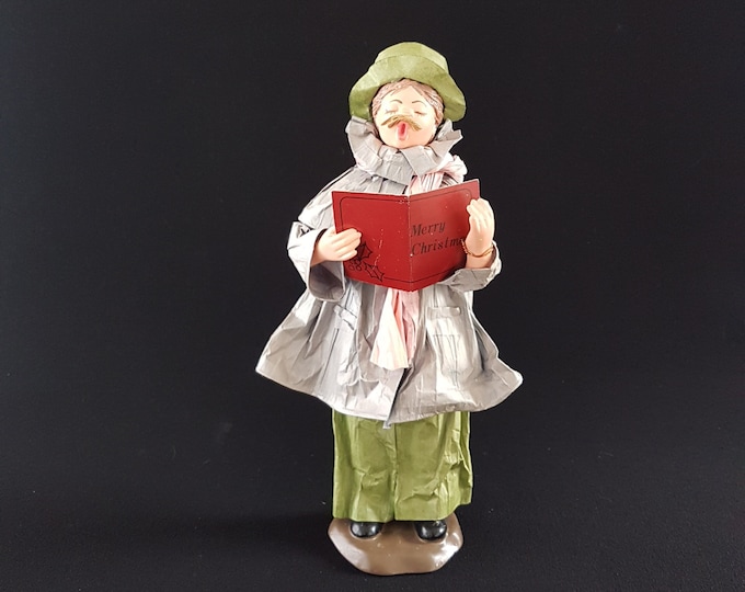 Victorian Christmas Caroler Figurine, Vintage Paper Mache Dickens Carolers