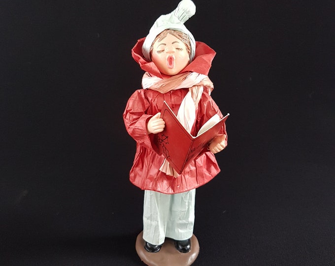 Victorian Christmas Caroler Figurine, Vintage Paper Mache Dickens Carolers