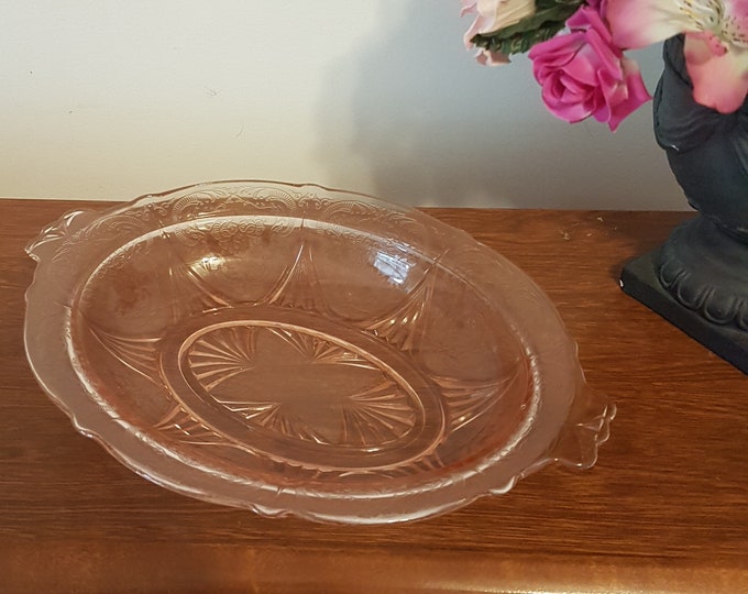 Hazel Atlas Pink Royal Lace, Oval Vegetable Bowl, Serving Dish, Depression Glass, Collectible Glassware, Servingware, 1930s