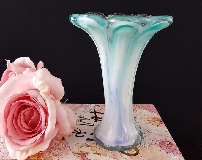 Vintage Blue Blown Glass Vase, 6 Inch Tall