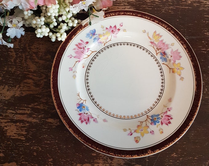 Alfred Meakin England 8" Floral Dessert Plates, Set of 5, Pattern MEA377, 1930s