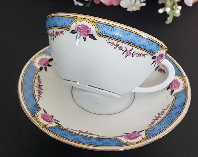 Tea Cup and Saucer, Vintage MLV France, Porcelain Hand Decorated, 4 Teacups Available, Sold Individually, Made in France, 1930s