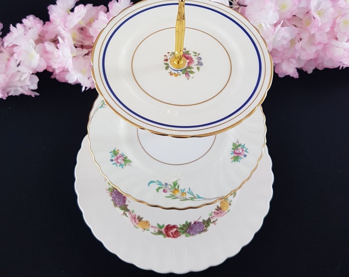 3 Tier Cake Stand, Floral Vintage Plates by Aynsley Minton Spode, Tea Party, Serving Tray