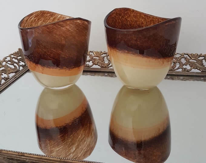 Vintage Blown Glass Tumblers, Set of 2 Rum Whiskey Glasses