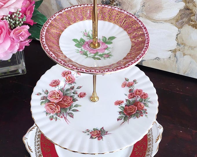 Bone China 3 Tier Dessert Server Tea Party Sandwich Serving Tray Wedding Decor Gift