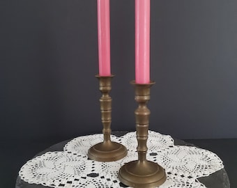 Indian Brass Candle Sticks, Pair of Vintage Taper Candle Holders, Made in India