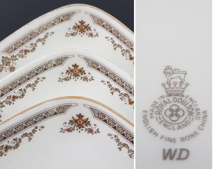 Royal Doulton REPTON Square Bone China Snack Plates for WD Wardair Airline, Set of 5
