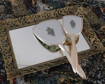 Ensemble de vanité, brosse à cheveux vintage et miroir à main, ensemble de commode vintage, ensemble de coiffeuse du milieu du siècle, fabriqué en Angleterre