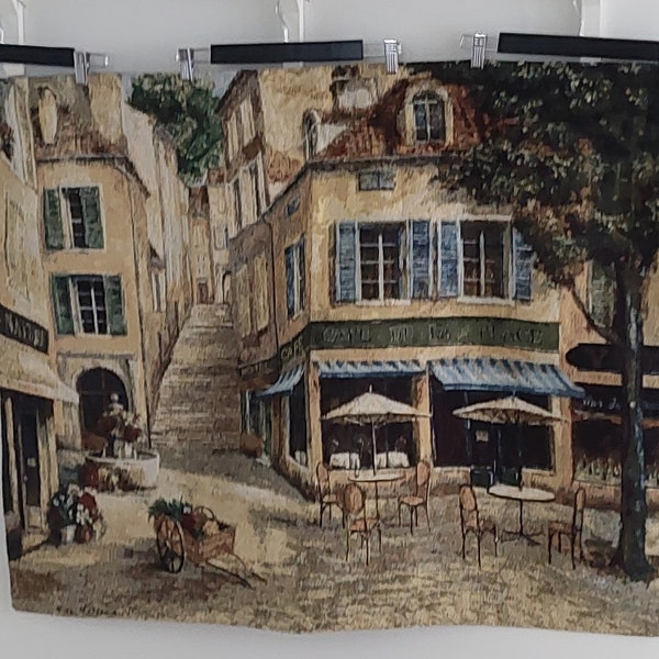 Wall Hanging Tapestry, Cafe Tapestry, Cafe De La Place, 42x35 inch, Horizontal, Rod Sleeve