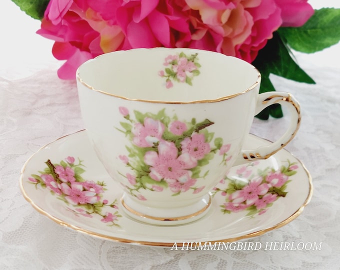 Vintage Bone China Tea Cup and Saucer, PEACH BLOSSOM by Sutherland, Made in England, 1940s