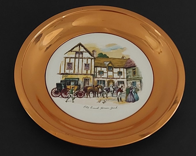 Vintage Ceramic Tile on Round Copper Frame, 9 inch, Old Coach House York, Made in England